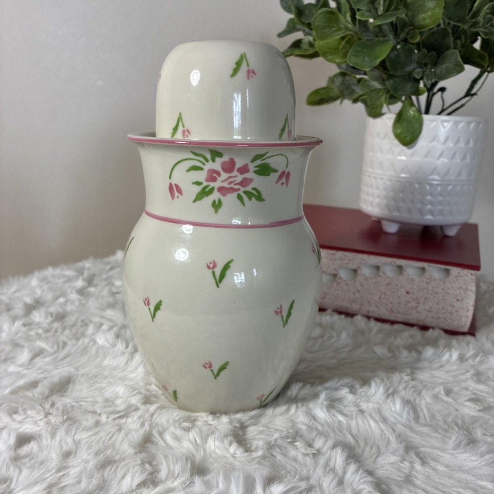 Teleflora Bedside Water Carafe Jug Tumble Up Ceramic Floral 1985 Vintage 2 Piece